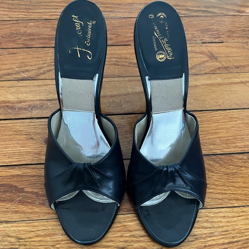 Silver and Blue High Heel Mules with Knot Design